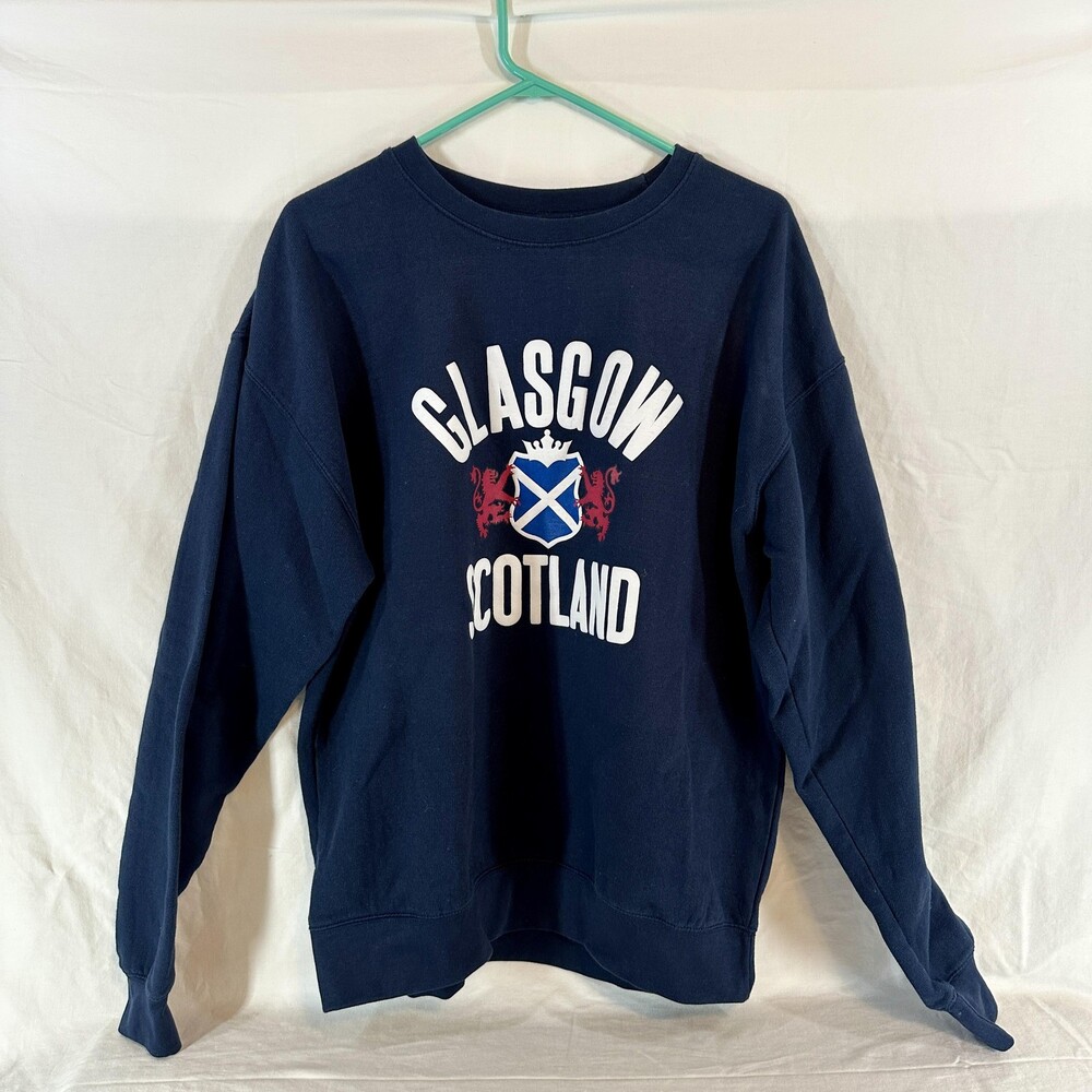 Glasgow Scotland Sweatshirt Mens XL Navy Crewneck Pullover Scottish Flag Crest